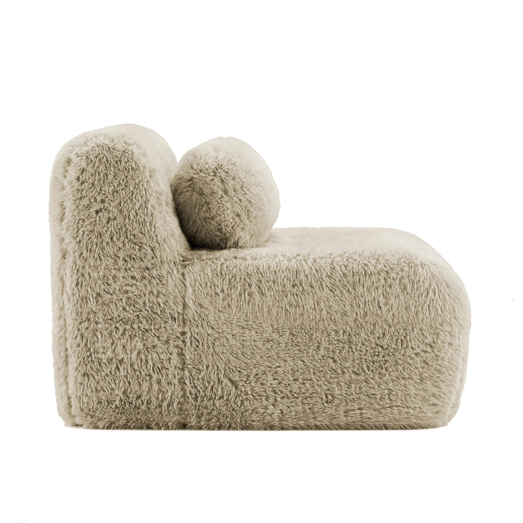 Divano modulare senza braccioli in tessuto plush kaki chiaro con base antiscivolo per salotto