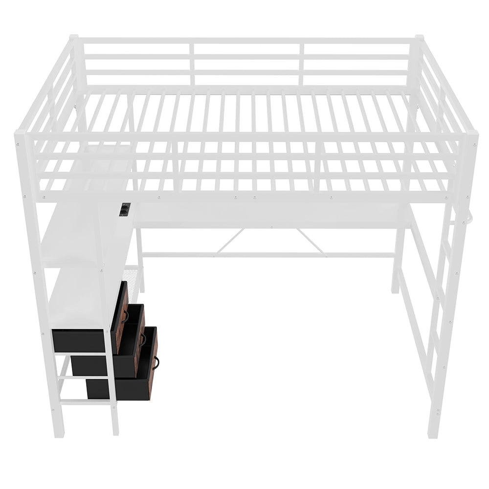 Letto mezzanino 140x200cm - Xylo - bianco, luce RGB, USB, scaffali, senza rete