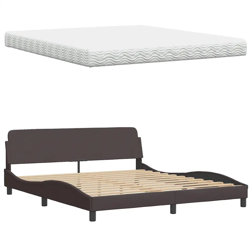 Letto con Materasso Marrone Scuro 180x200cm Tessuto 3310758