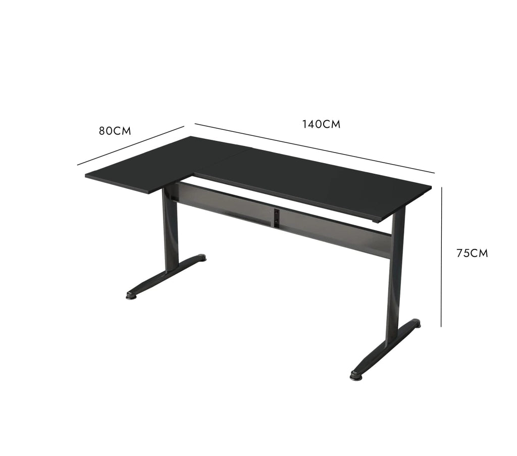 Scrivania Acua, Scrittoio angolare, Scrivania ufficio multiuso, Tavolo da lavoro salvaspazio, 80x140h75 cm, Nero