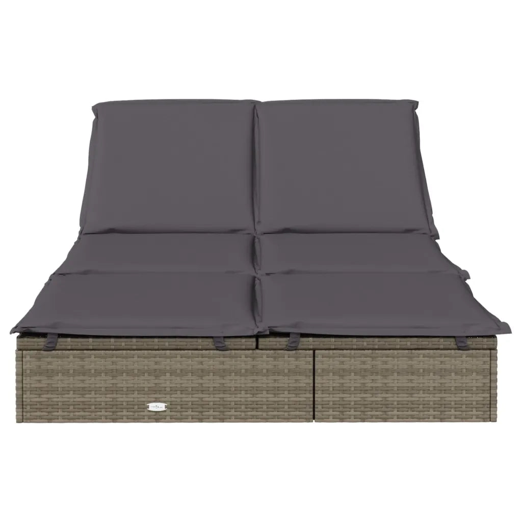 Lettino Prendisole 2 Persone con Cuscini Grigio in Polyrattan 319646