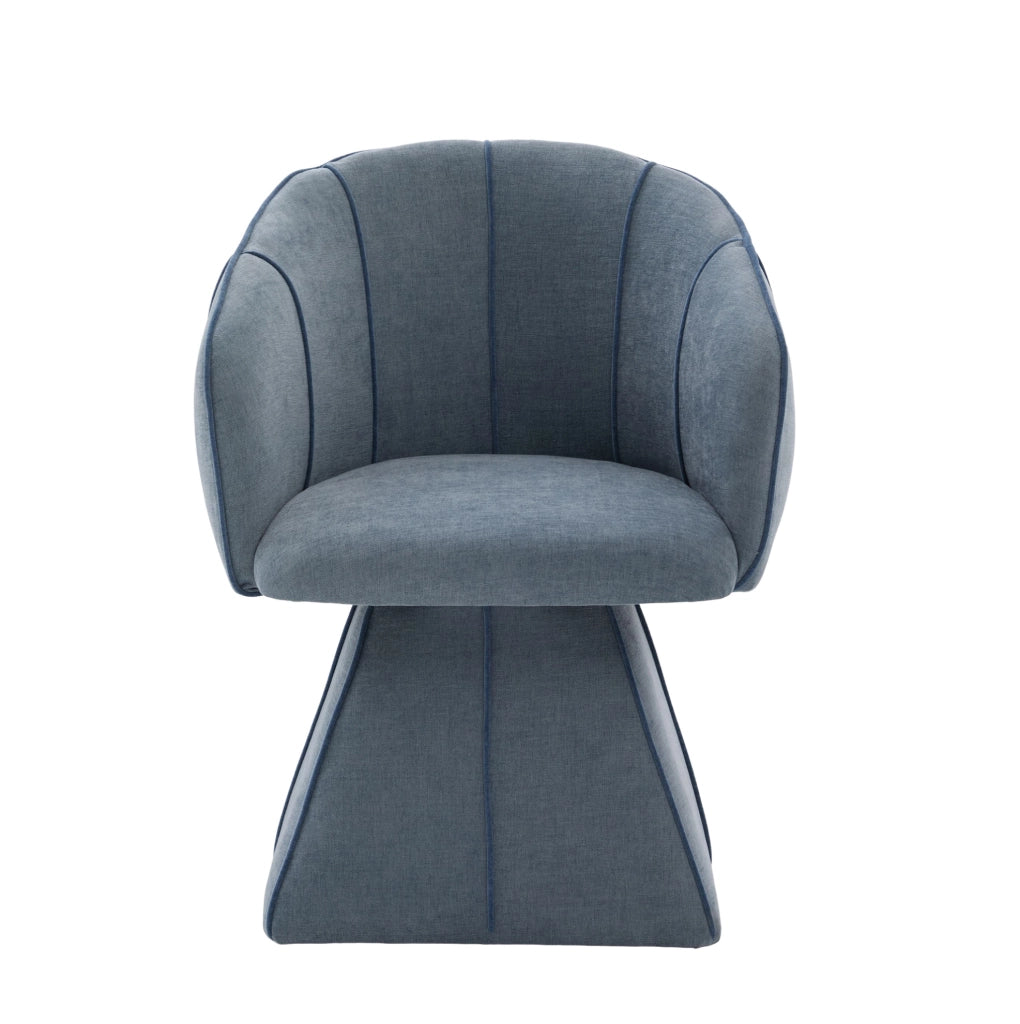 Poltrona girevole in ciniglia blu 56x54x74;5 cm con schienale alto e braccioli larghi