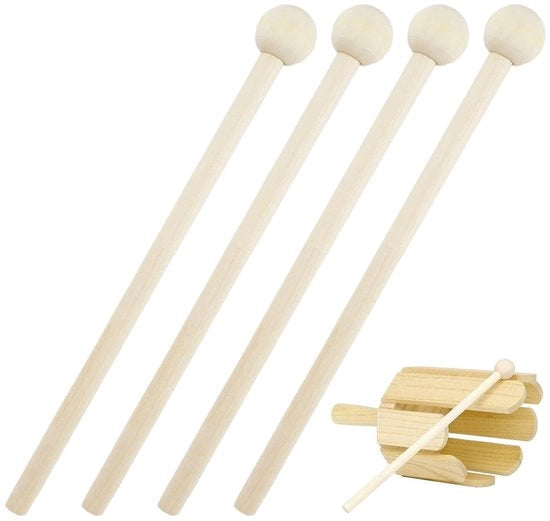 Set a 4 pezzi di bacchette per percussioni - Lunghezza 15 cm - Manico ergonomico - Materiale naturale - Adatte per Xilofono/Marimba