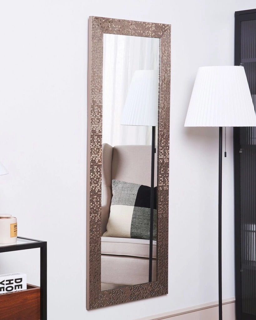 Specchio da Parete Marrone 50 x 130 cm Verticale Soggiorno Camera da Letto Comò Finitura Gesso