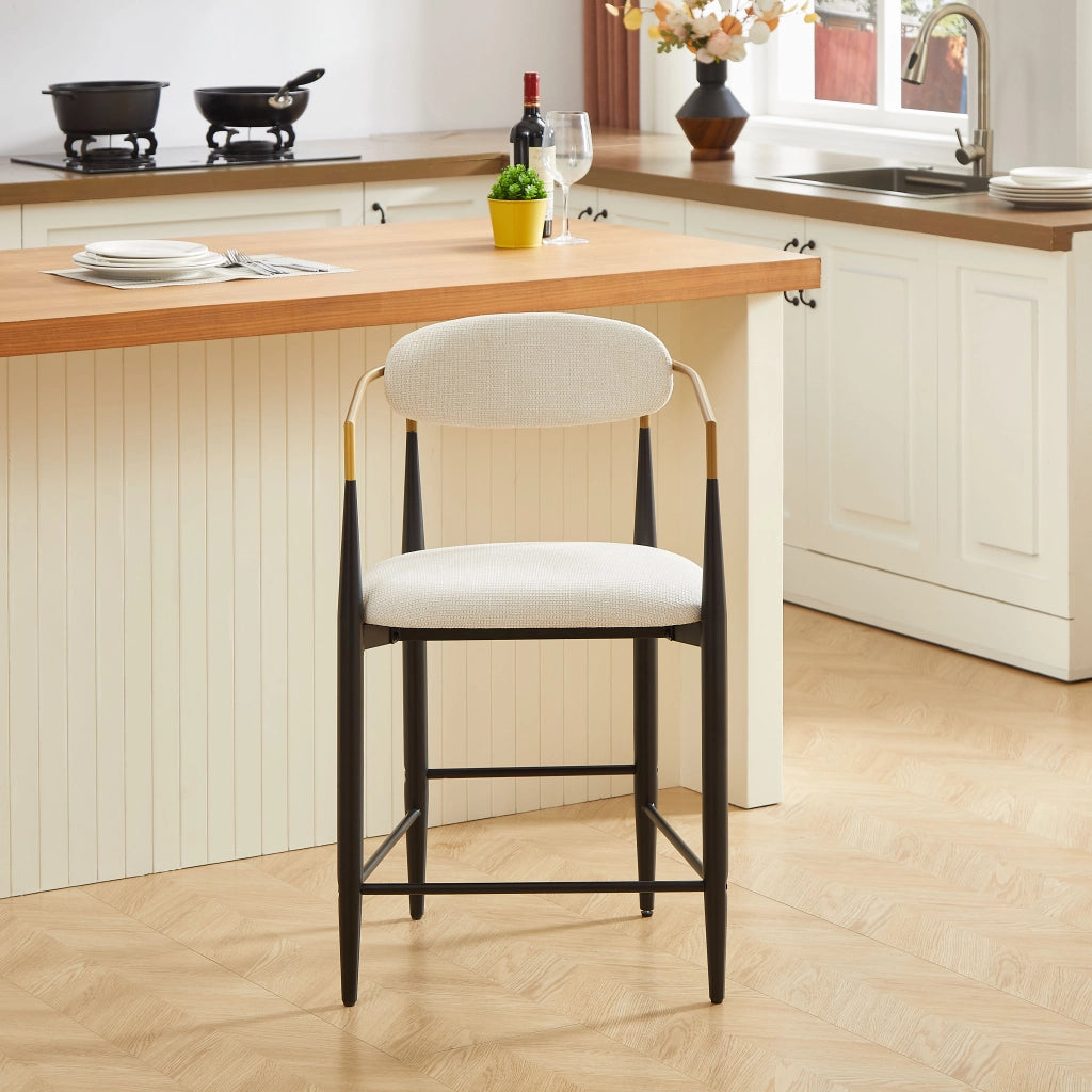 Set 2 Sgabelli da Bar con Braccioli Vintage ¨C MINIMAL ¨C Nero/Oro, Seduta in Tessuto Crema