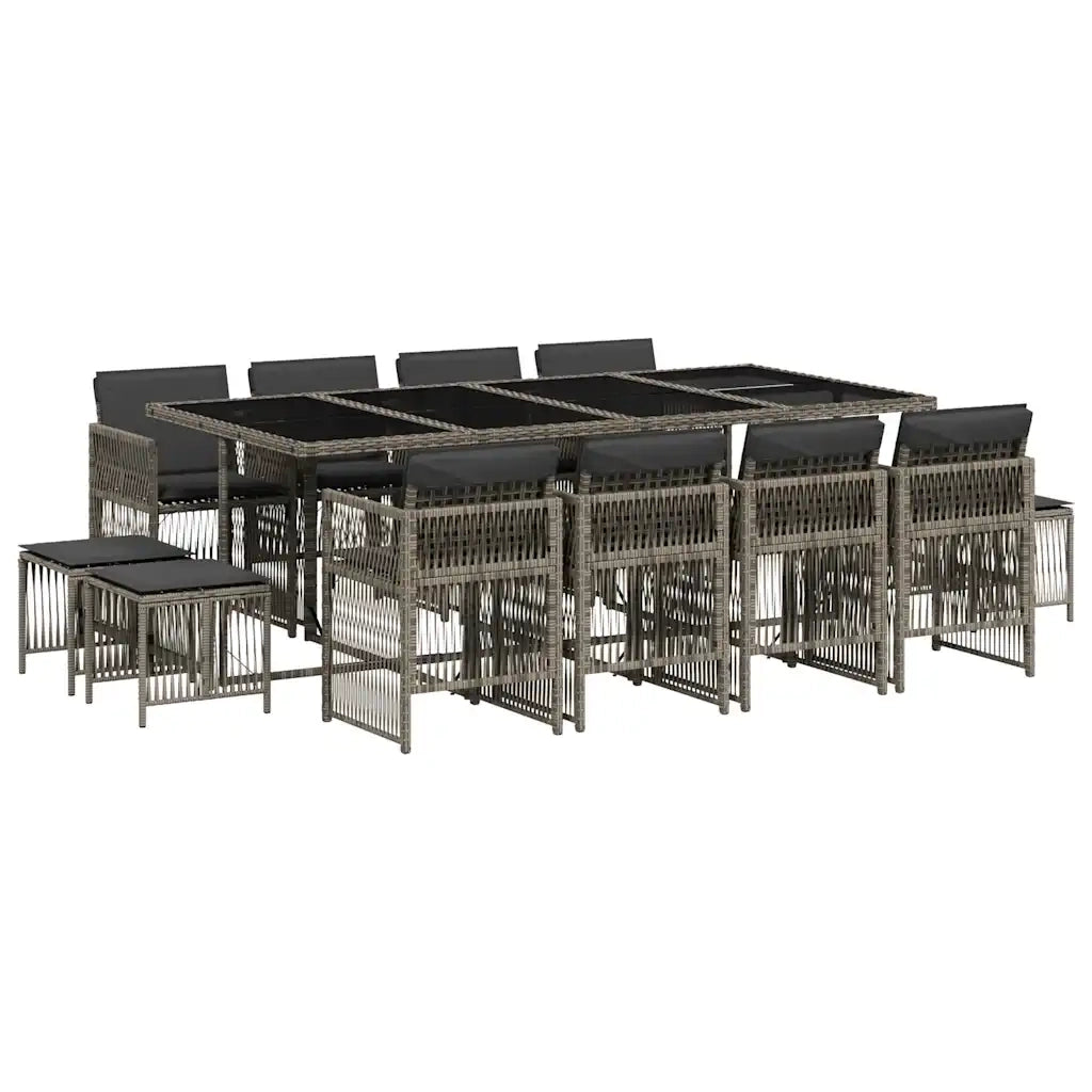 Set da Pranzo da Giardino 13pz con Cuscini Grigio in Polyrattan 3210980