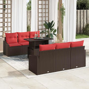 Set Divano da Giardino 7 pz 6-Numero di posti Marrone e Rosso 3348930