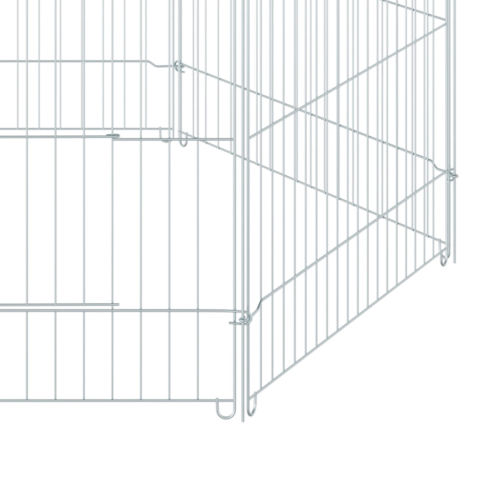 Recinto per Cani 6 Pannelli Pieghevole con Tettoia ¨C Xylo ¨C Metallo Argento 59x60cm