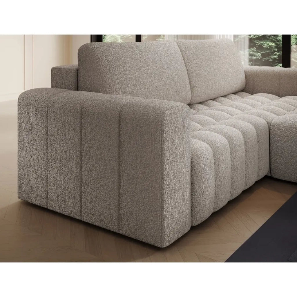 Divano angolare convertibile DORY beige chiaro 250 cm con contenitore angolo destro