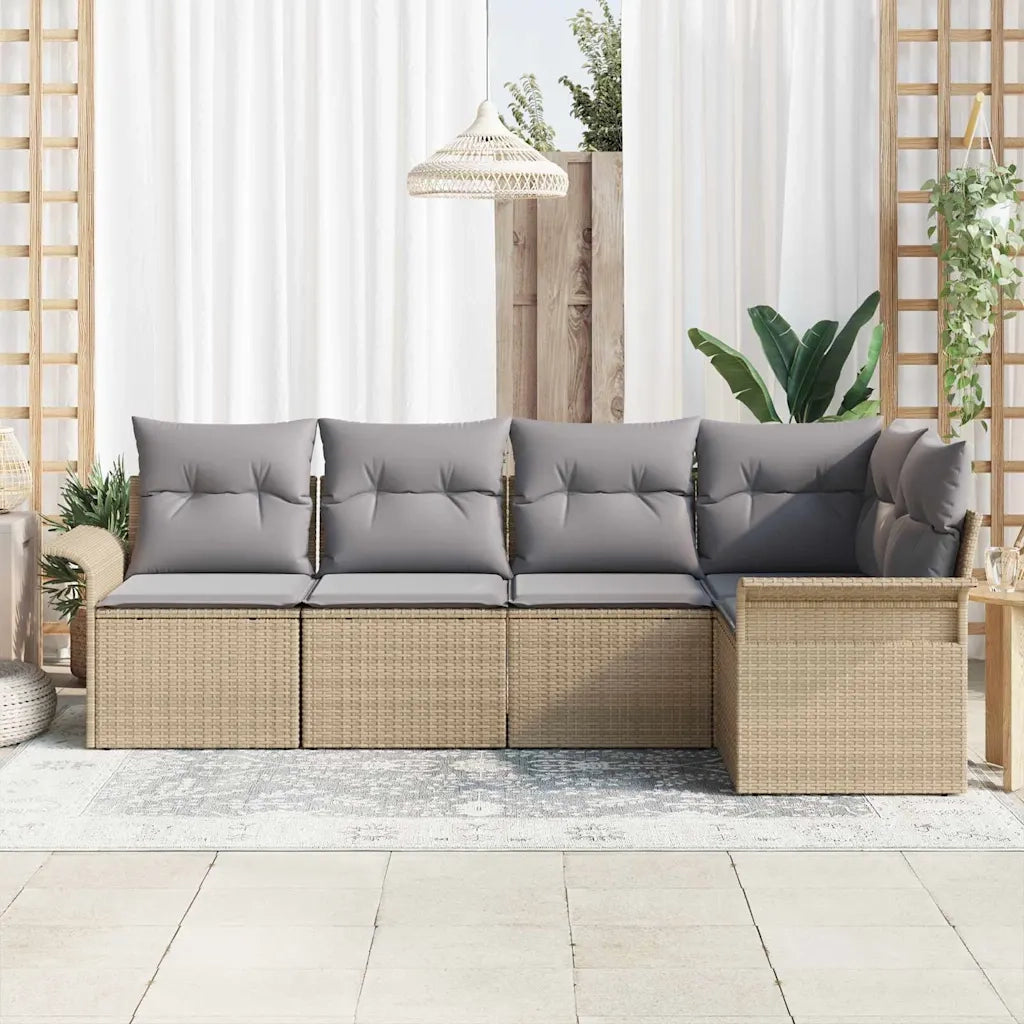 Set Divano da Giardino con cuscino 5 pcs Beige Poly Rattan 3354029