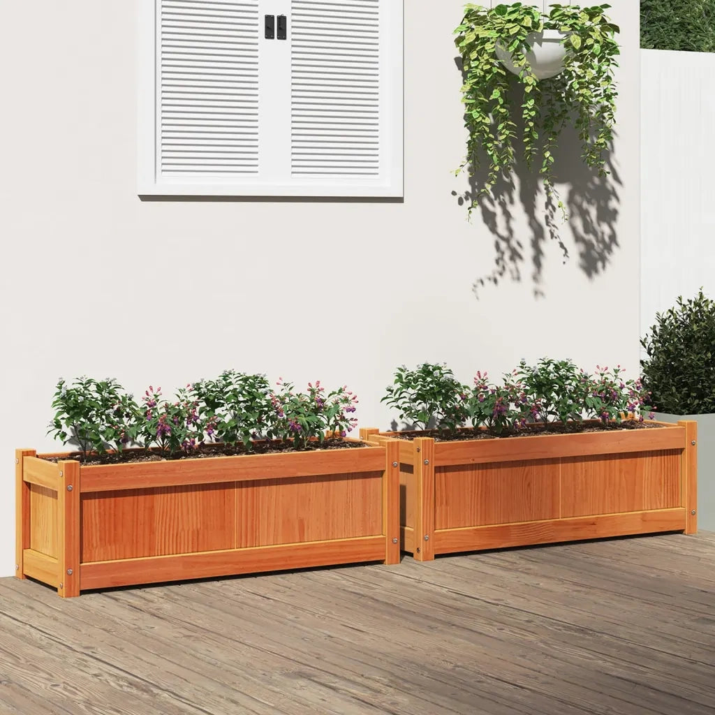 Fioriere da Giardino 2pz Marrone Cera Legno Massello di Pino 837454