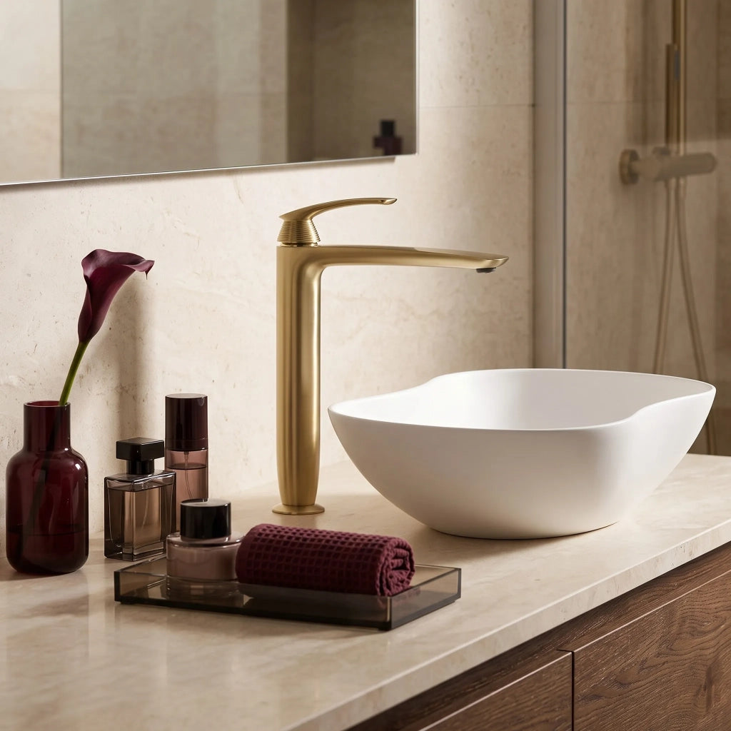 Rubinetto Da Lavabo Premium Rea Como Brush Gold High