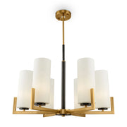 Lampadario Contermporaneo Fortano 6 Luci Metallo Ottone Diffusori Vetro Bianchi