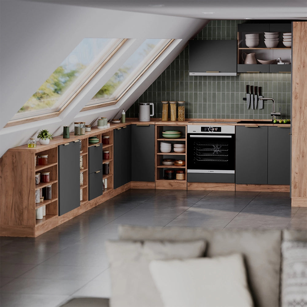 Mobile sottotetto Rion Antracite-oro/Rovere dorato 80 x 83.8 cm con 2 porte, carcassa 60 cm profondità Vicco