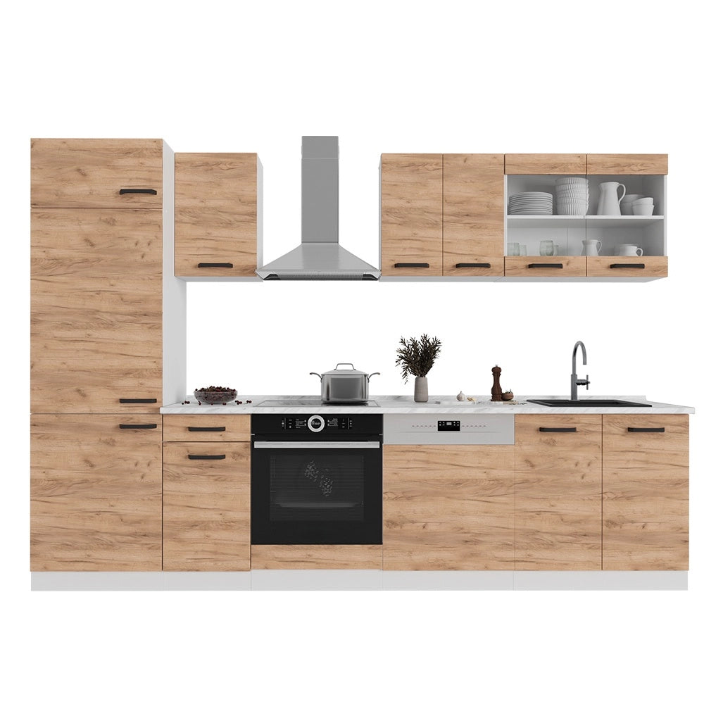 Cucina componibile R-Line Rovere dorato/Bianco 300 cm PL Marmo Vicco