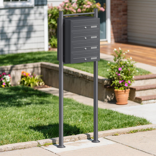 Cassetta postale condominiale autoportante 4 posti, 1 modulo, antracite 556 x 270 x 1500 mm