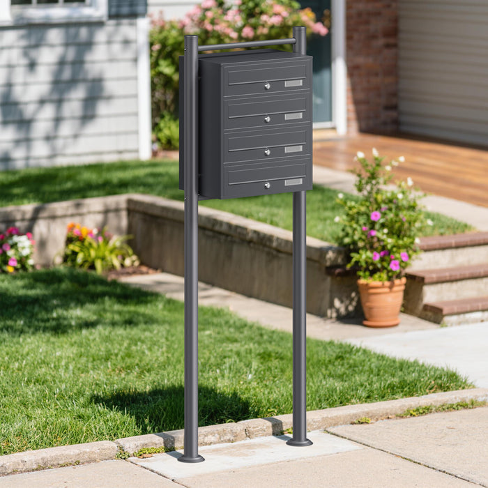 Cassetta postale condominiale autoportante 4 posti, 1 modulo, antracite 556 x 270 x 1500 mm
