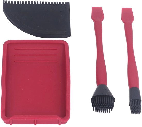 Kit di applicazione per colla 4 pezzi - Set di applicazione con 2 pennelli, raspa e contenitore - Applicazione uniforme - Lavorazione del legno - Adesione flessibile - Spazzola - Applicatore di colla