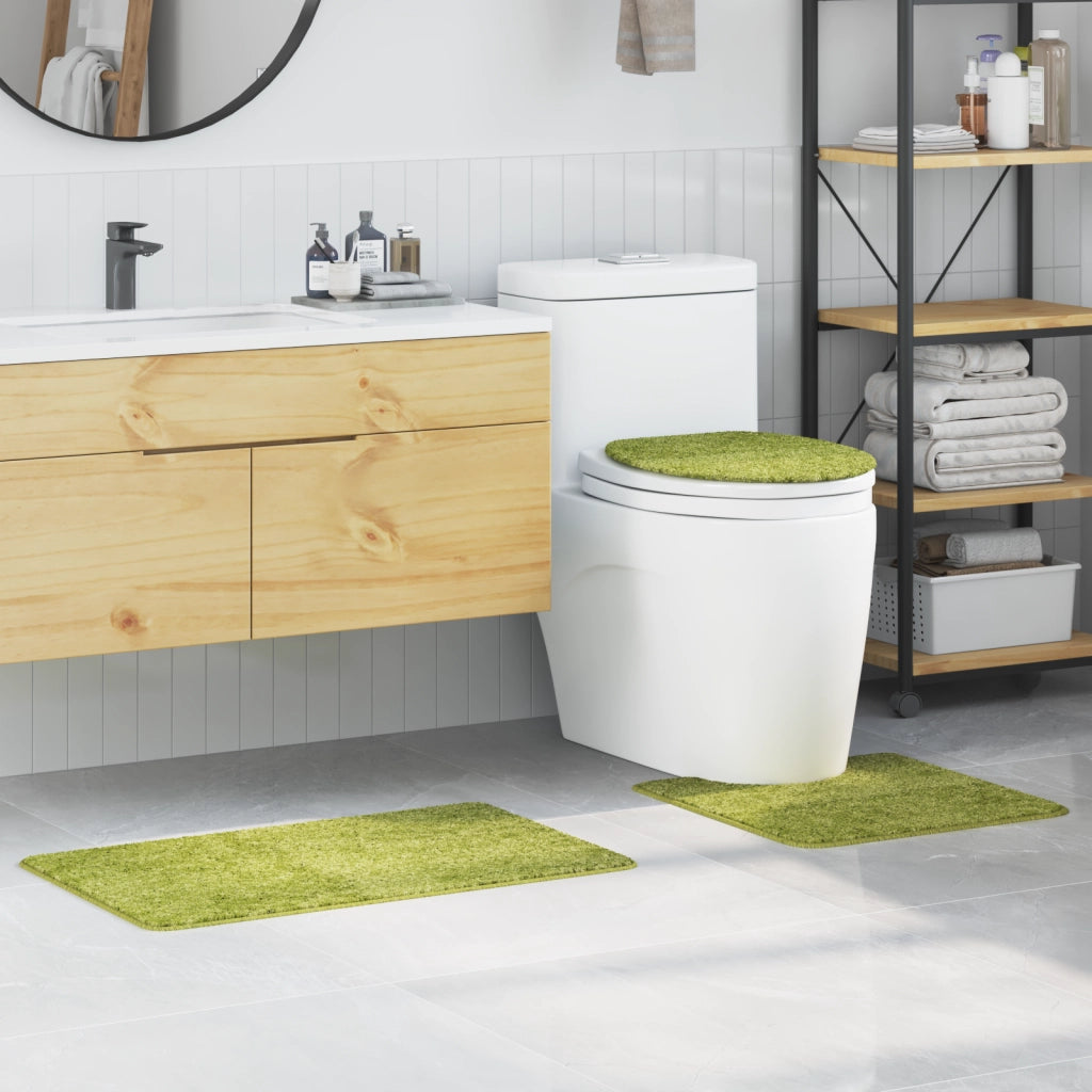 Set di Tappetini da Bagno in 3 Pezzi Verde in Polipropilene Antiscivolo