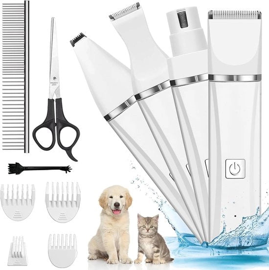 Tondeuse professionale 4 in 1 per animali - IPX7 impermeabile - trimmer per peli animali con 4 testine - adatto per piccoli cani, gatti e conigli