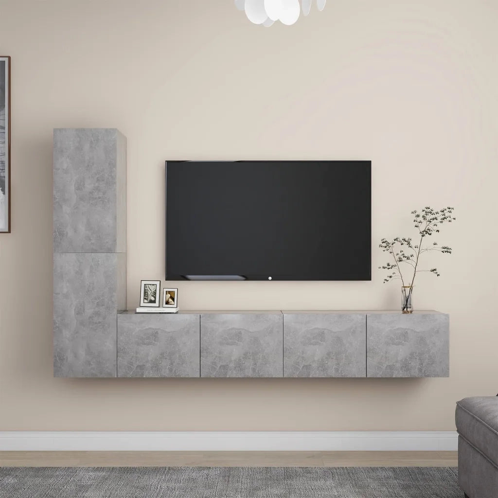 Set di Mobili Porta TV 4 pz Grigio Cemento in Legno Multistrato 3079094
