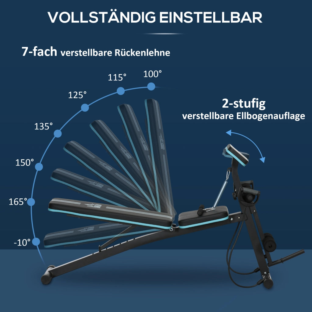 Panca per allenamento pieghevole ¨C zephmum ¨C Blu, regolazione 7 posizioni, carico 120 kg