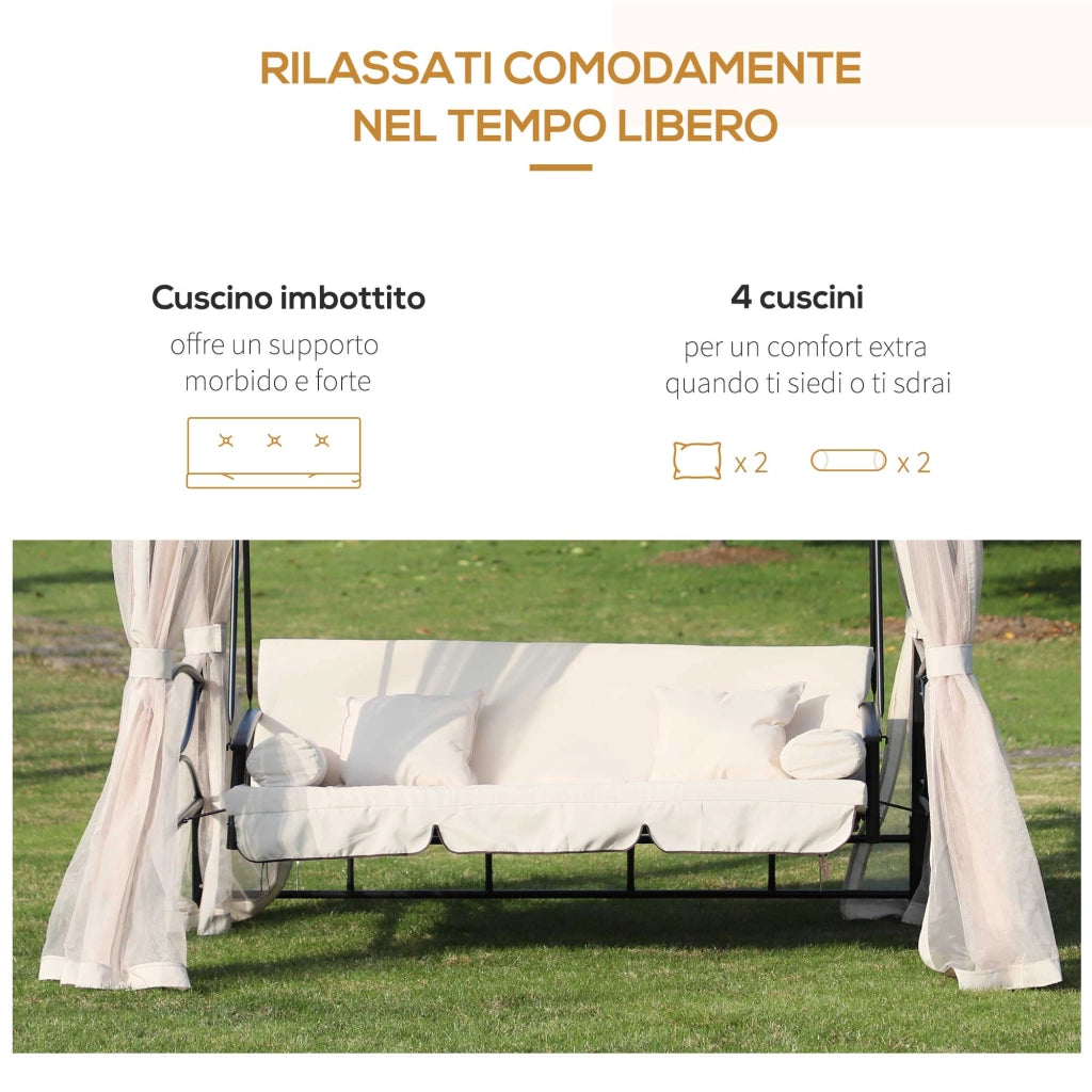 Letto a Baldacchino con Gazebo e Zanzariera ¨C Zephmum ¨C 256x172x248 cm Crema