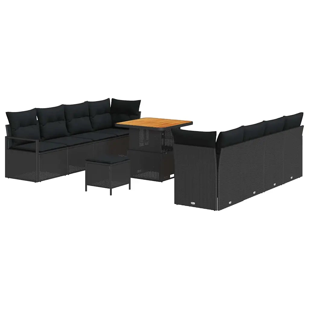 Set Divano da Giardino con cuscino 11 pcs Nero polyrattan