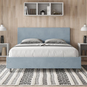 Letto matrimoniale francese senza rete imbottito 140x190 microfibra azzurro Adele