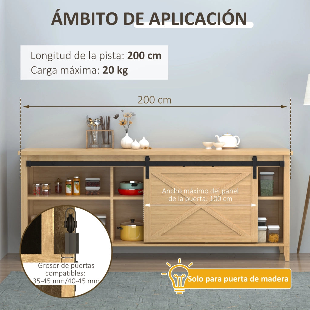 Kit Binario per Porta Scorrevole ¨C Xylo ¨C 200 cm Acciaio al Carbonio Nero Portata 20 kg
