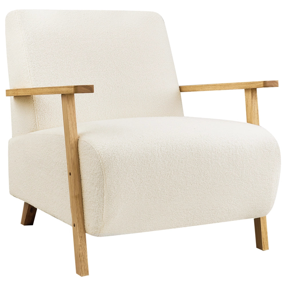 Poltrona Beige chiaro Boucle Gambe in legno con braccioli Soggiorno moderno minimalista