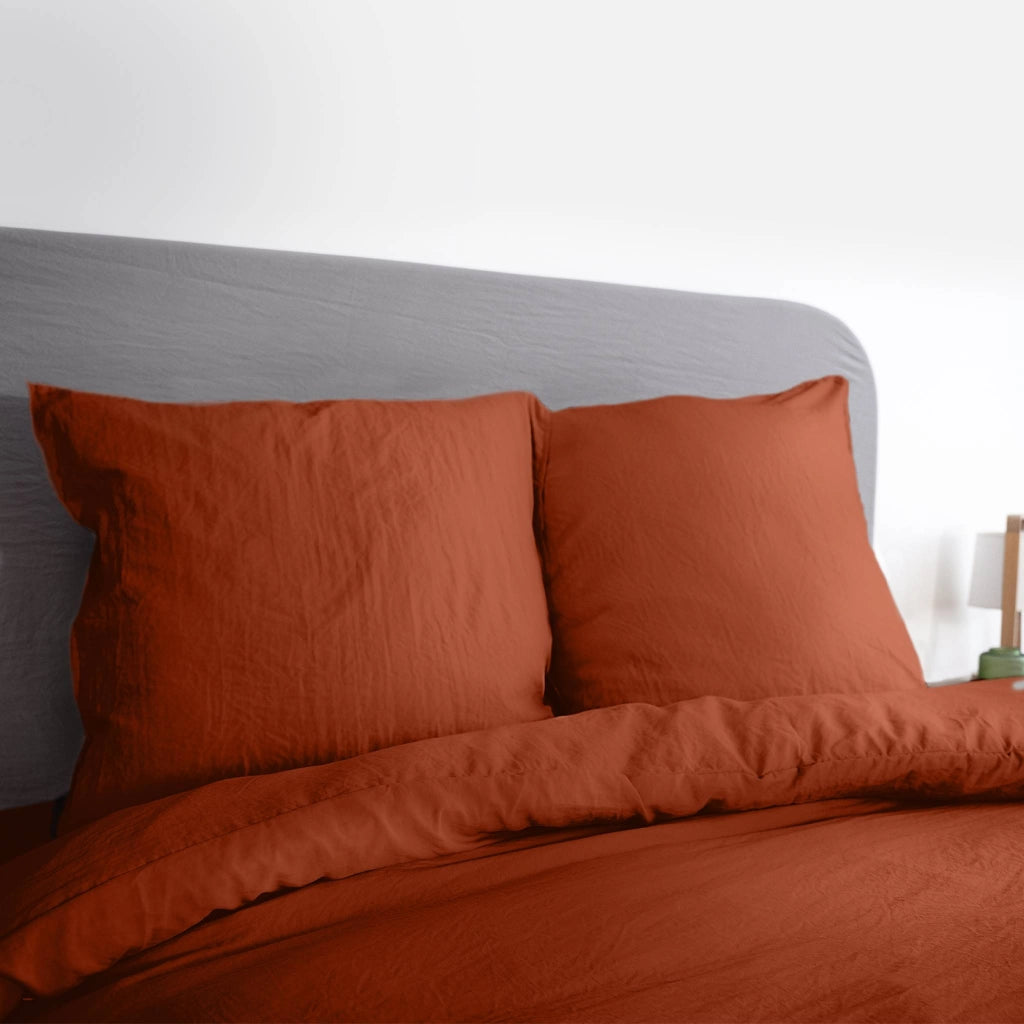 Set di biancheria da letto in microfibra lavata terracotta a 2 posti