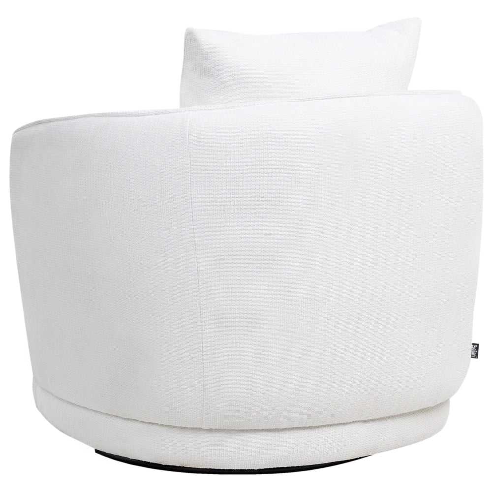 Poltrona Bianco Sporco Poliestere Cuscino Girevole Sfoderabile Schienale Rotondo Stile Retro Glam Soggiorno
