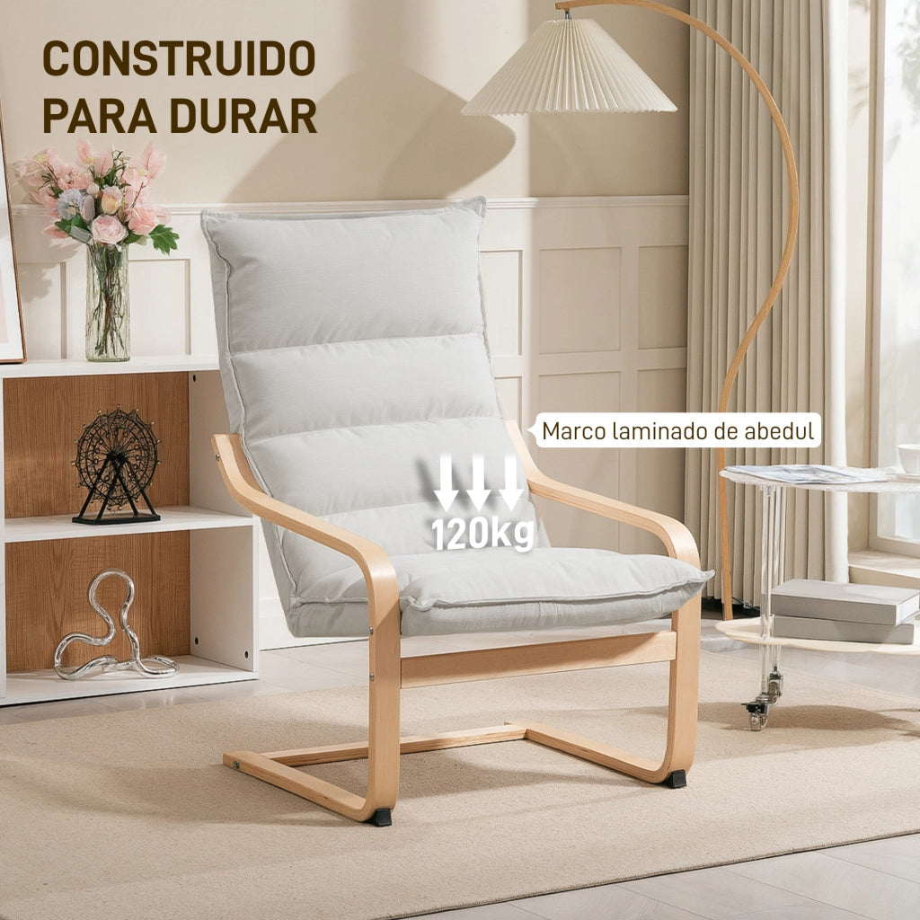 Poltrona Moderna con Schienale Alto Imbottito e Gambe in Legno ¨C Minimal ¨C 67x83x105 cm Crema Velluto