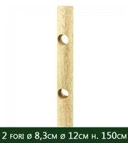 1pz pali in legno con 2 fori e con punta trattati per staccionata ø 12 h 150 cod:ferx.reti.62.4.stock.s