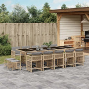 Set Pranzo da Giardino 15 pz con Cuscini Beige Misto Polyrattan