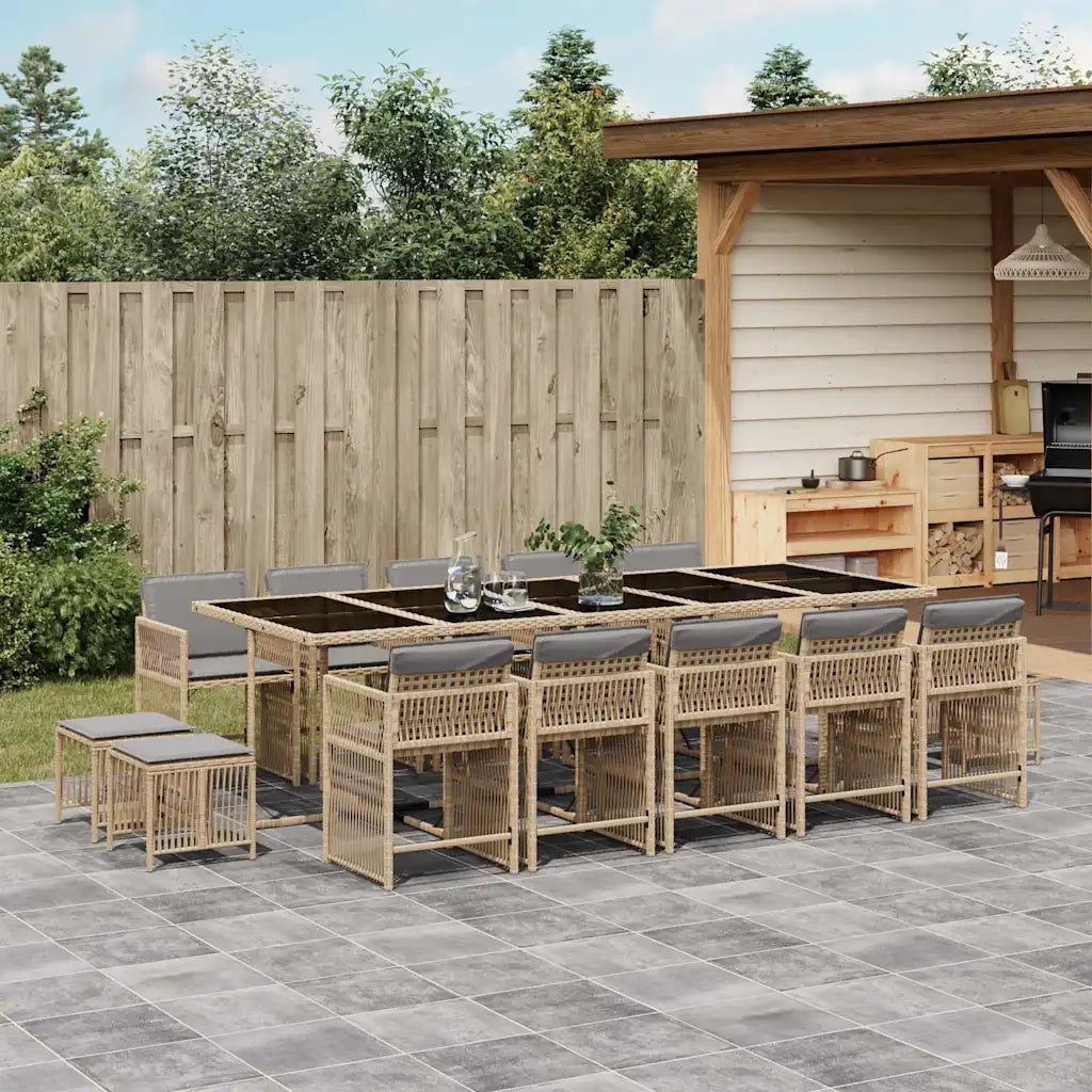 Set Pranzo da Giardino 15 pz con Cuscini Beige Misto Polyrattan