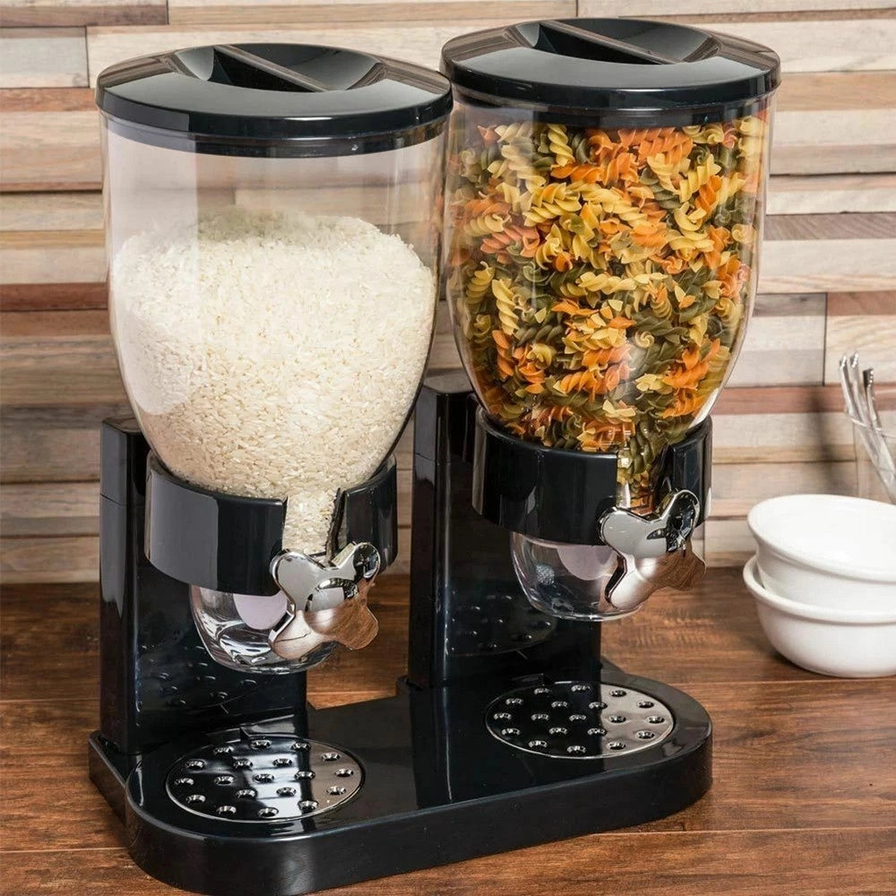 Trade Shop - Dispenser Doppio Contenitore Per Cereali Caramelle Da 2 Litri Con Controllo Porzioni -