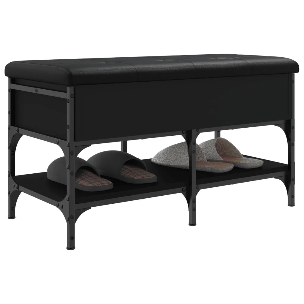 Panca Porta Scarpe-Sgabello-Panca Scarpiera Nera 82x42x45 cm in Legno Multistrato