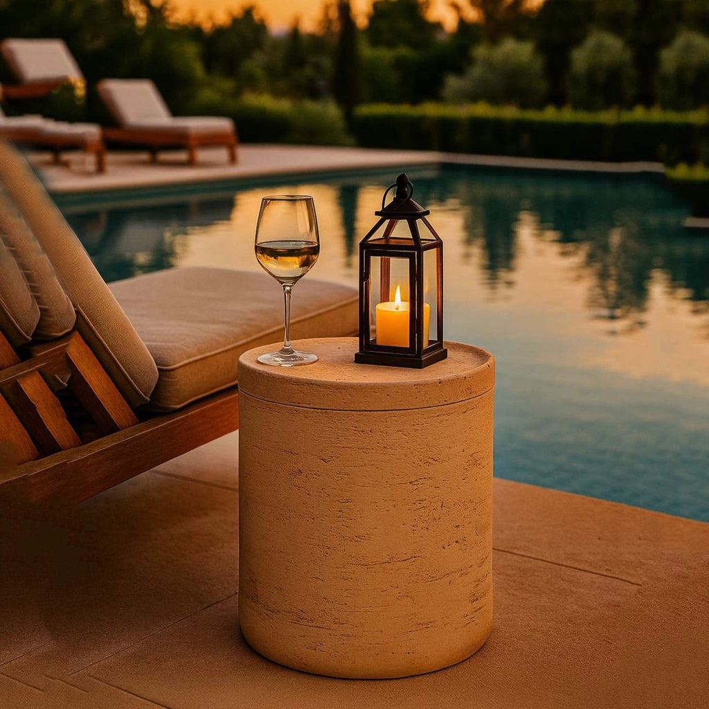 Gaka, Tavolino da Salotto Adatto per Indoor/outdoor, 42x51x42h cm Bianco Marmo