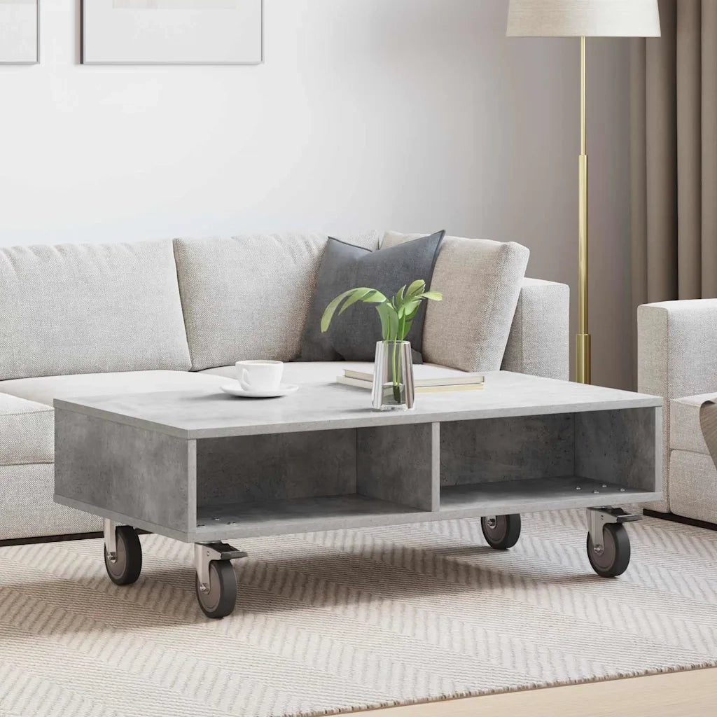 Tavolino con Ruote Grigio cemento 90 x 50 x 30 cm