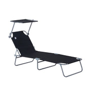 EasyComfort Lettino Prendisole da Giardino Pieghevole e Regolabile con Tettuccio in Tessuto Nero, 187x58x50 cm