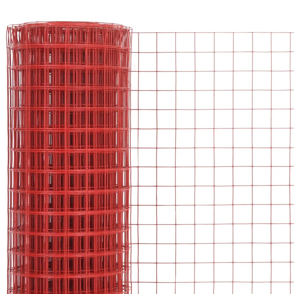 Recinzione da Giardino | Recinzione in Rete per Pollaio in Acciaio e PVC 25x0,5 m Rossa