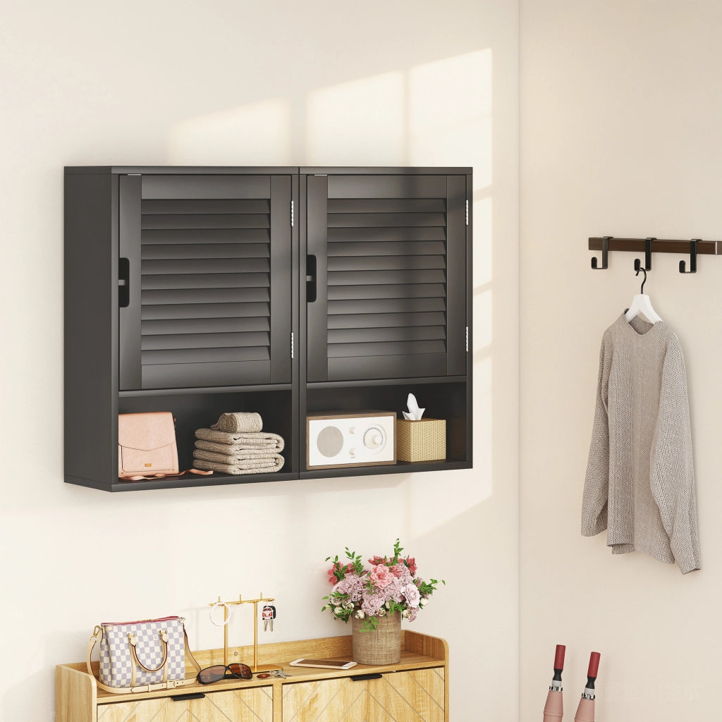 Armadietto Bagno a Parete 40x20x60 cm con Ripiano Regolabile e Anta Ammortizzata in MDF Nero