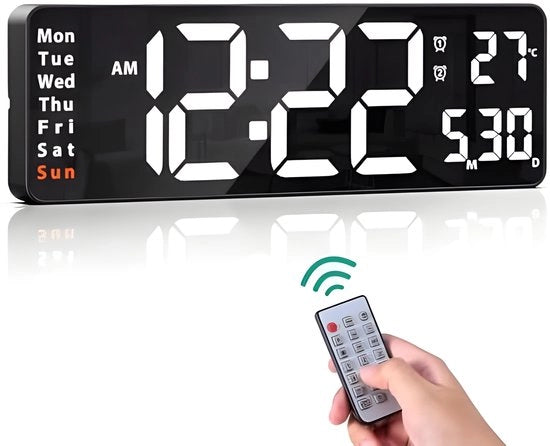Orologio digitale per parete 406 cm (16 pollici) con display LED a distanza - grande schermo - 2 set allarme - illuminazione regolabile - timer - ora/data/temperatura - camera da letto