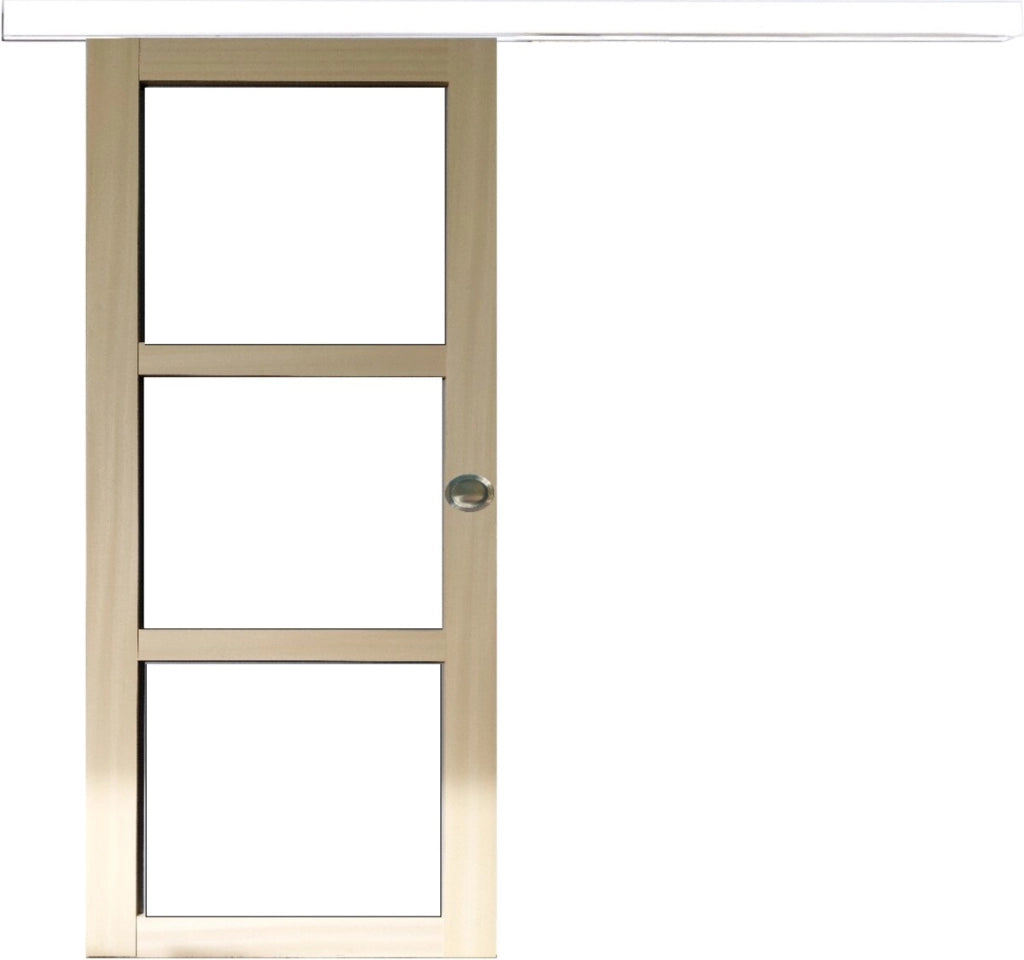Porta scorrevole in legno Ayous Vetro trasparente H204 x L83 + Binario in alluminio bianco e 2 gusci senza maniglia