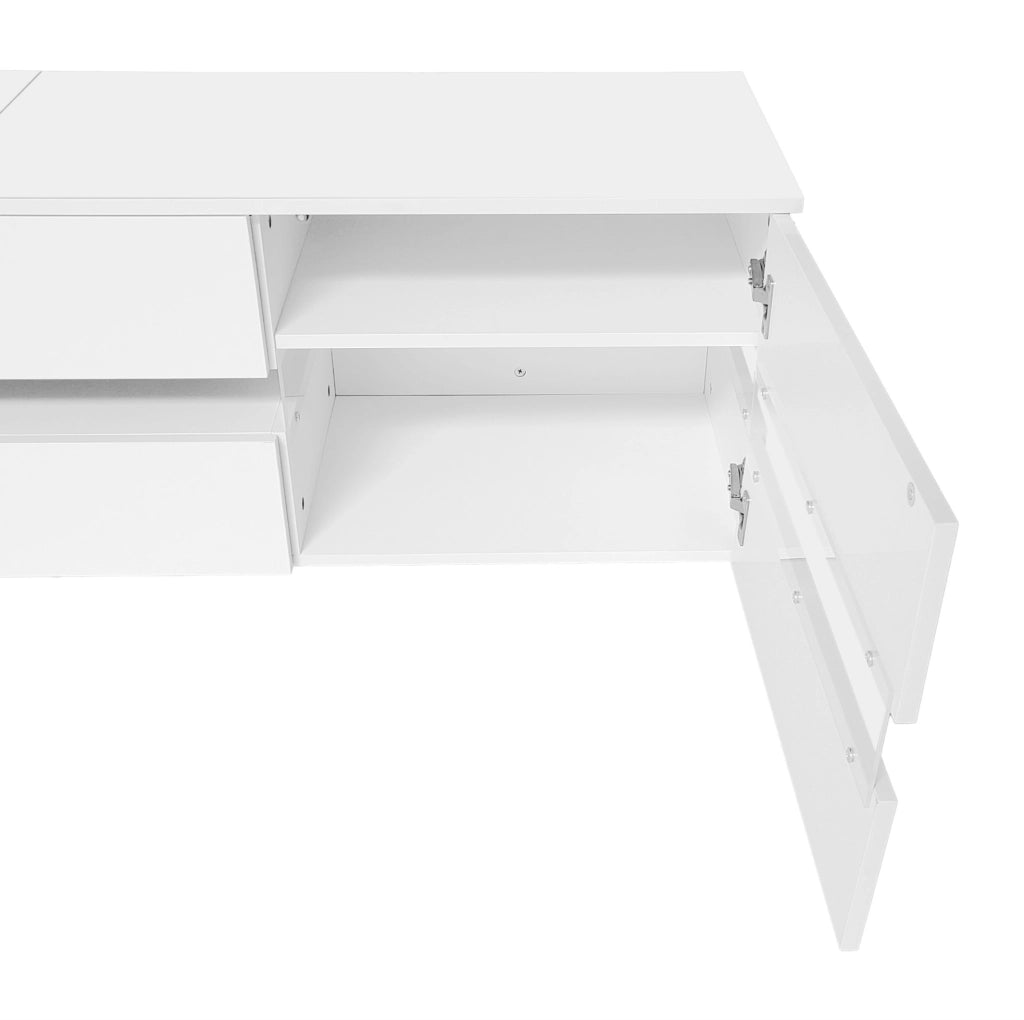 Mobile TV 160 cm bianco con illuminazione LED e apertura a pressione