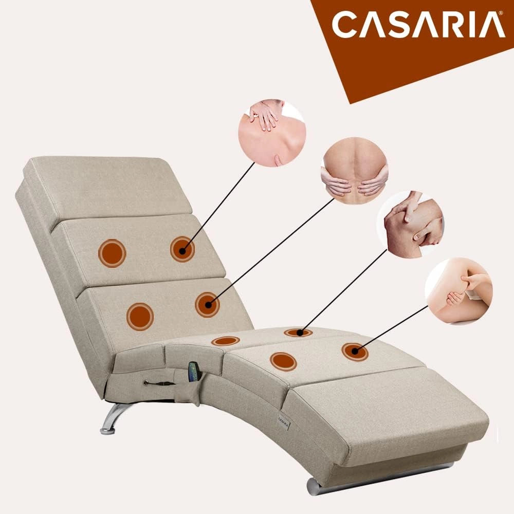 ® Poltrona Chaise Longue Funzione Massaggiante e Termica 186x89x55cm Lettino Relax Sdraio Ergonomico in Tessuto Imbottito Portata 180 kg Soggiorno Ufficio Interno Reclinabile Lettura