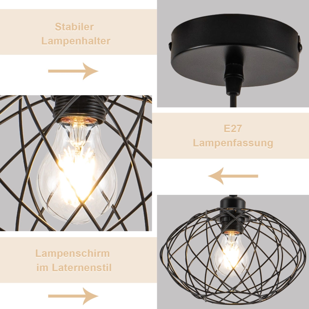 Lampada a sospensione ZMH nera da 120 cm per sala da pranzo stile gabbia retr¨° E27 (con sorgente luminosa)