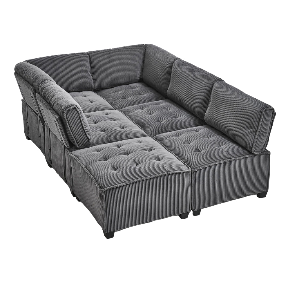 Divano modulare ergonomico 6 posti in tessuto a coste grigio; configurabile